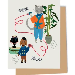 Konichiwa Bonjour Greetings Card by Elizabeth Grubaugh