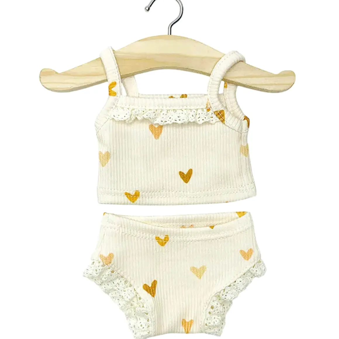 Lace Trim Girl's Underwear Set (34cm Doll) in Little Hearts by Minikane