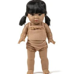 Lace Trim Ribbed Girl's Underwear Set (34cm Doll) in Brown Sugar by Minikane