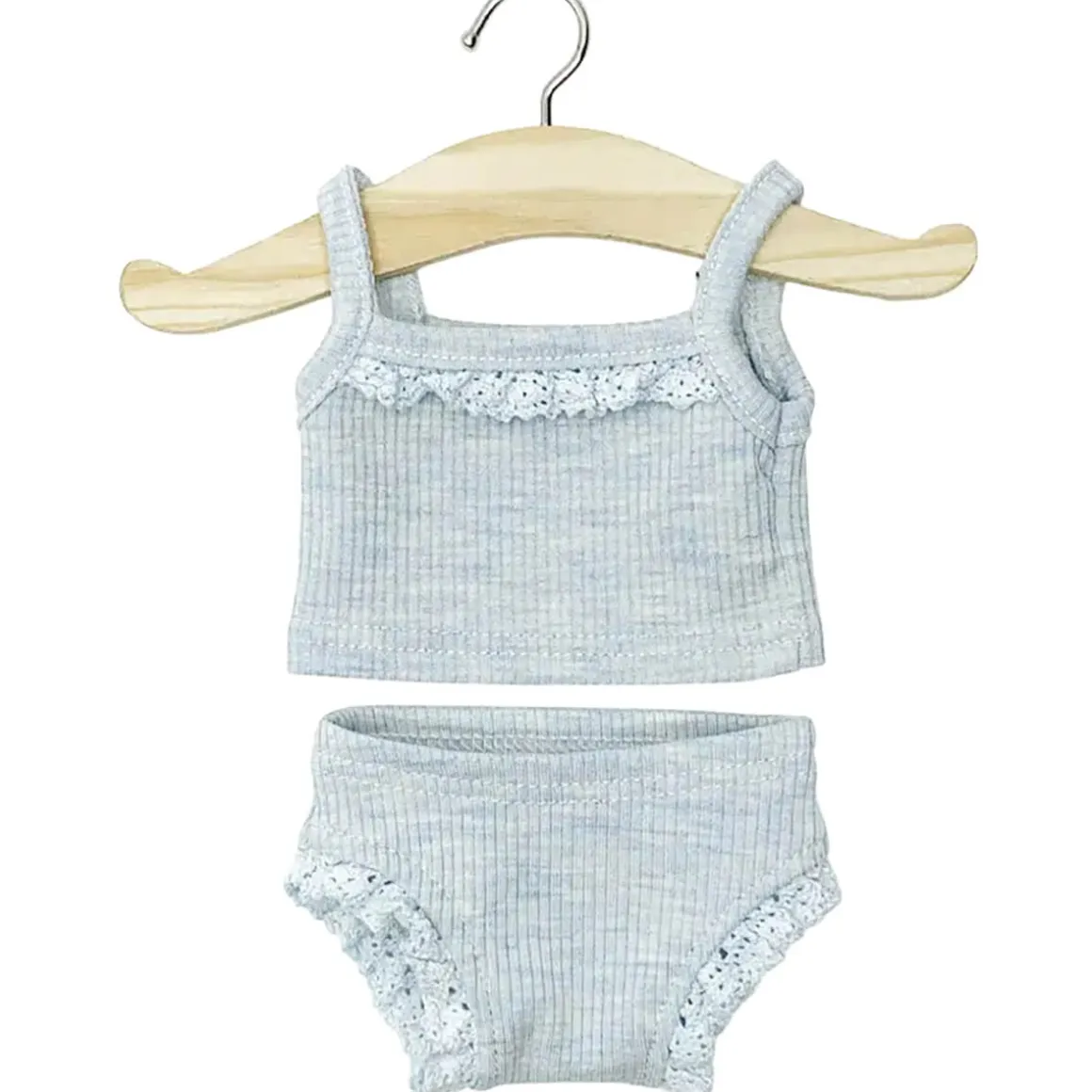 Lace Trim Ribbed Girl's Underwear Set (34cm Doll) in Bleu Chine by Minikane