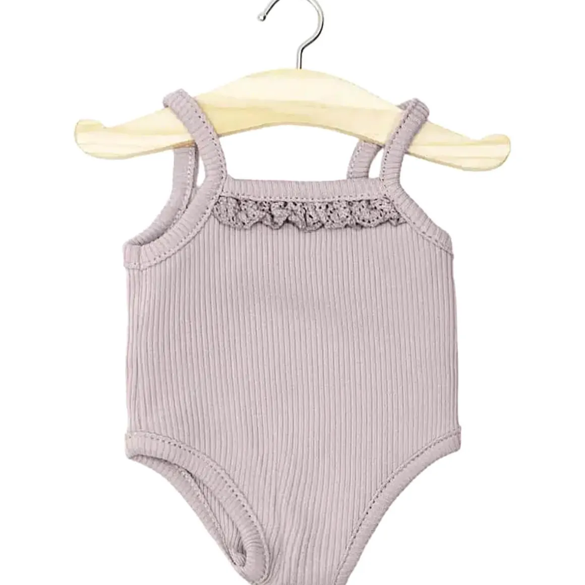 Lace Trim Ribbed Sleeveless Bodysuit (34cm Doll) in Old Rose by Minikane
