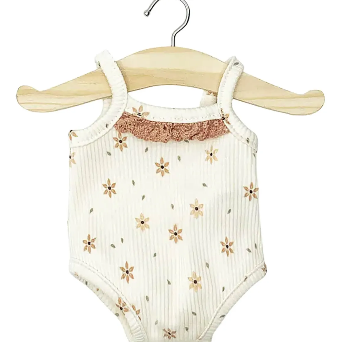 Lace Trim Ribbed Sleeveless Bodysuit (34cm Doll) in Winter Flowers by Minikane