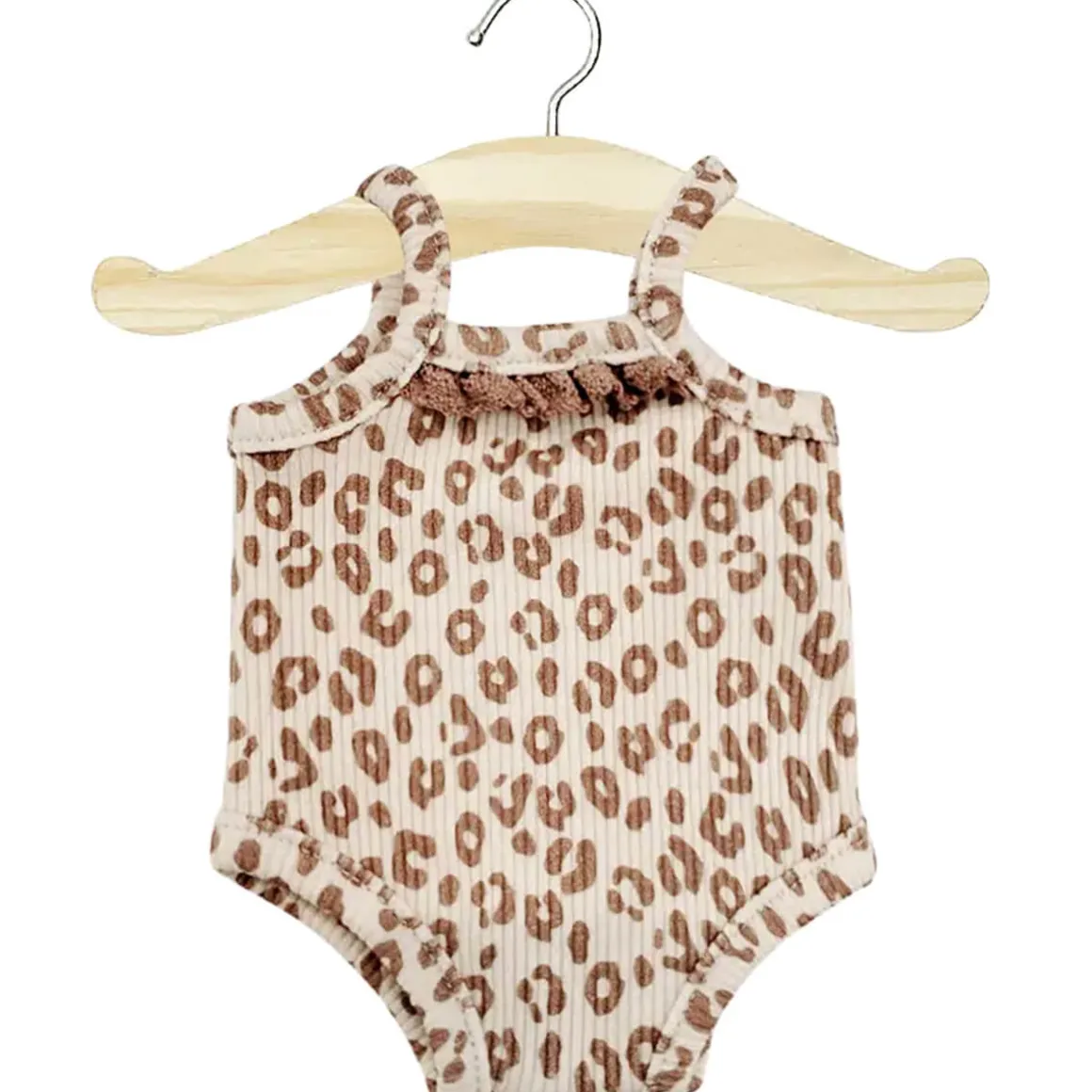 Lace Trim Ribbed Sleeveless Bodysuit (34cm Doll) in Leo Print by Minikane