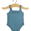Lace Trim Ribbed Sleeveless Bodysuit (34cm Doll) in Peacock Blue by Minikane