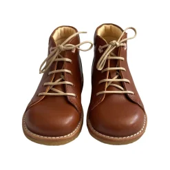 Lace Up Starter Boots in Cognac (Flower Eyelet) by Angulus