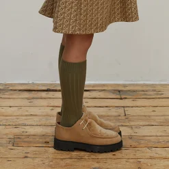 La Haute Ribbed Knee High Socks in Olive Du Luberon by Collegien