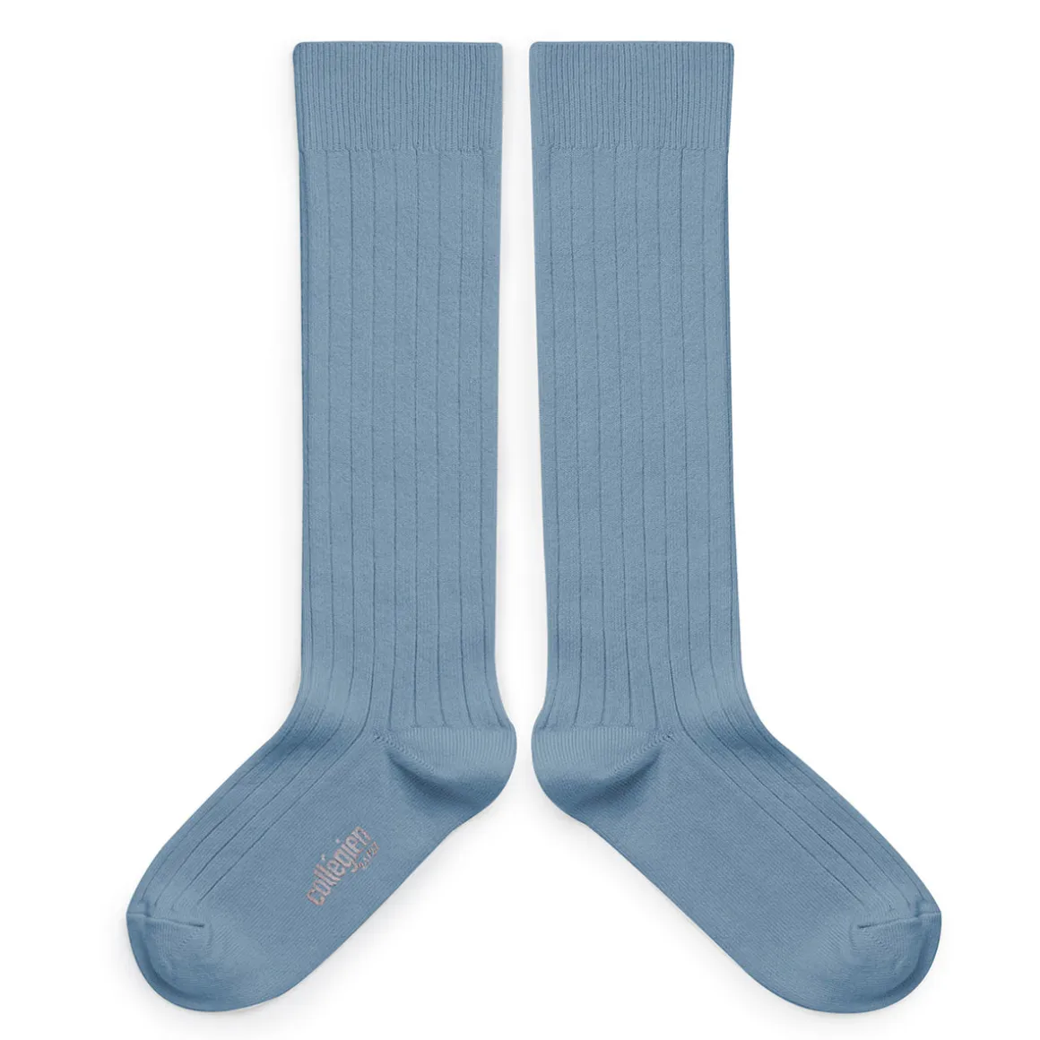 La Haute Ribbed Knee High Socks in Bleu Azur by Collegien