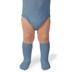 La Haute Ribbed Knee High Socks in Bleu Azur by Collegien