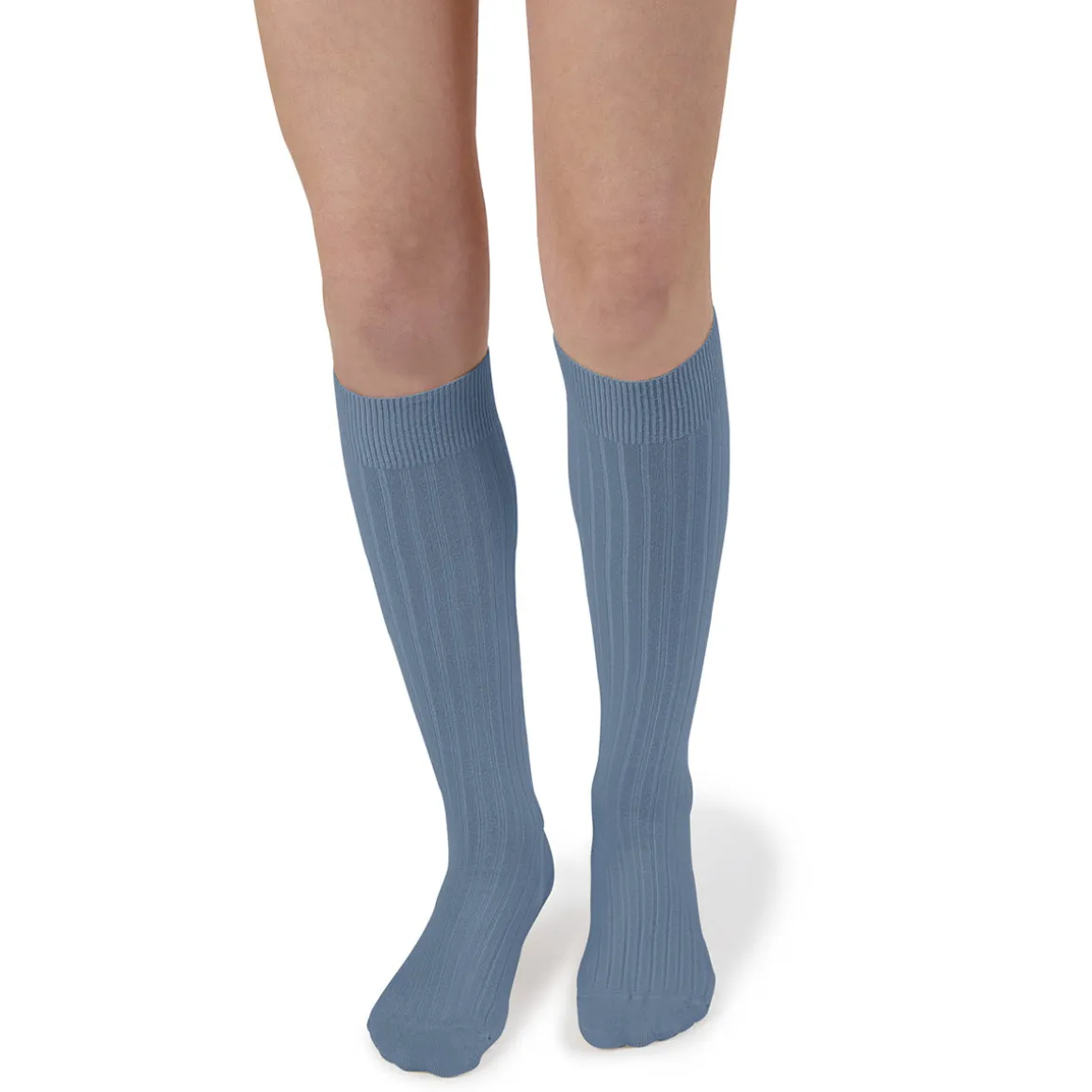 La Haute Ribbed Knee High Socks in Bleu Azur by Collegien