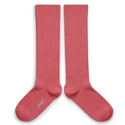 La Haute Ribbed Knee High Socks in Rose Litchi by Collegien