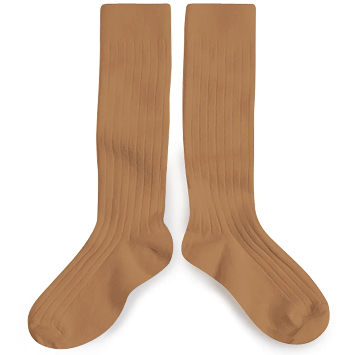 La Haute Ribbed Knee High Socks in Caramel au Beurre Salé by Collegien