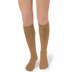 La Haute Ribbed Knee High Socks in Caramel au Beurre Salé by Collegien