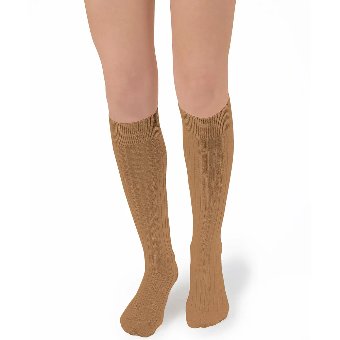 La Haute Ribbed Knee High Socks in Caramel au Beurre Salé by Collegien