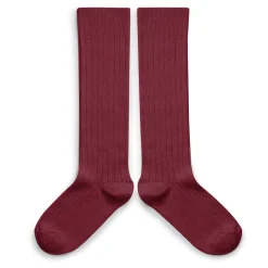 La Haute Ribbed Knee High Socks in Châtaigne by Collegien