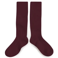 La Haute Ribbed Knee High Socks in Bordeaux Grand Cru by Collegien