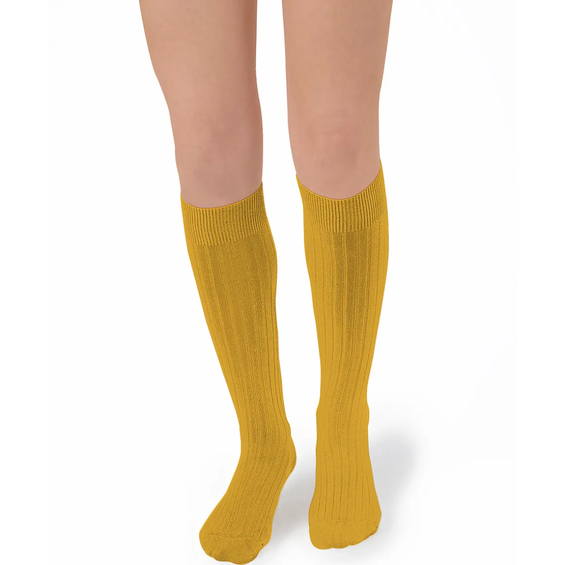 La Haute Ribbed Knee High Socks in Curcuma by Collegien