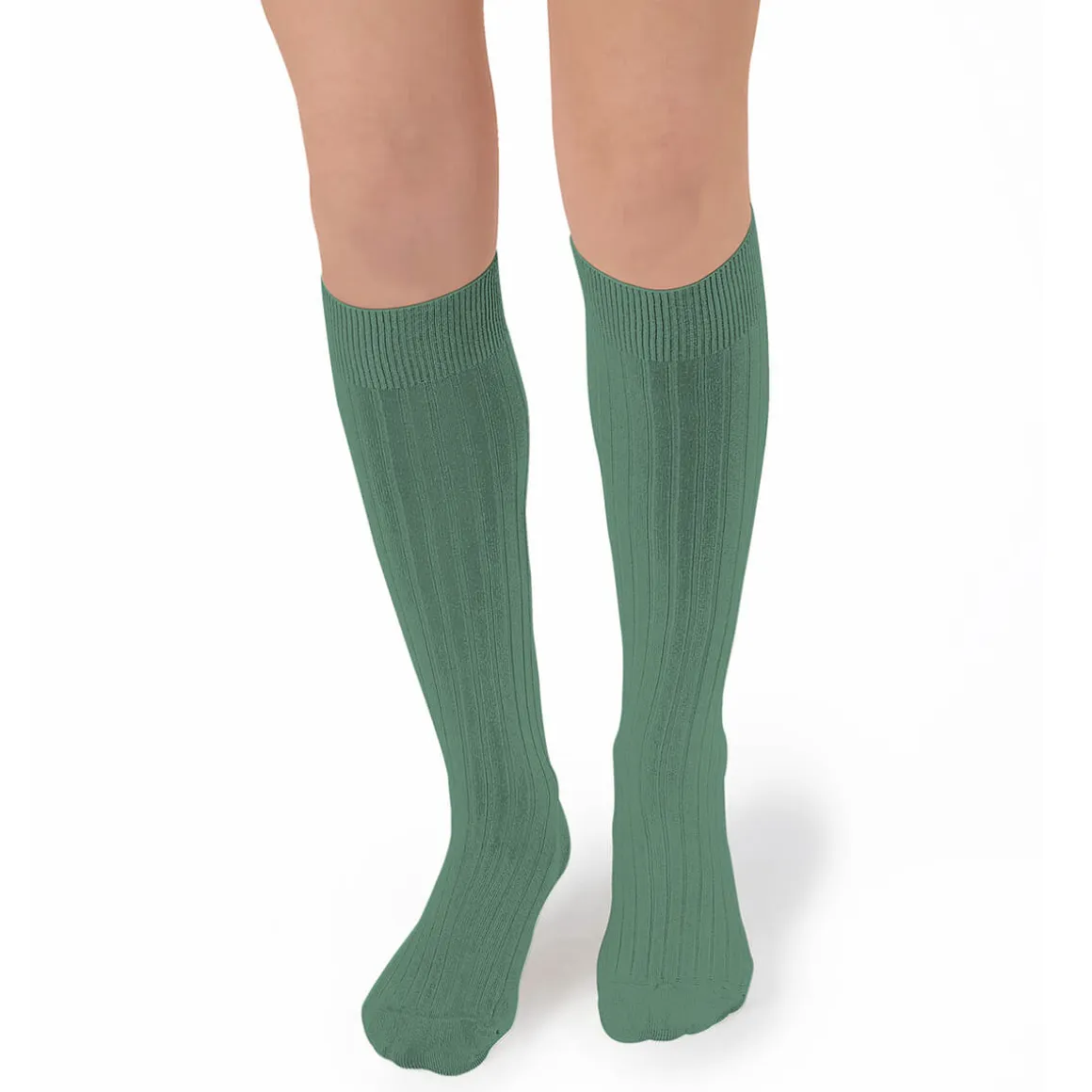 La Haute Ribbed Knee High Socks in Celadon by Collegien