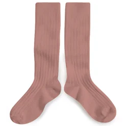 La Haute Ribbed Knee High Socks in Bois De Rose by Collegien