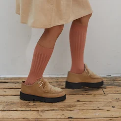 La Haute Ribbed Knee High Socks in Bois De Rose by Collegien