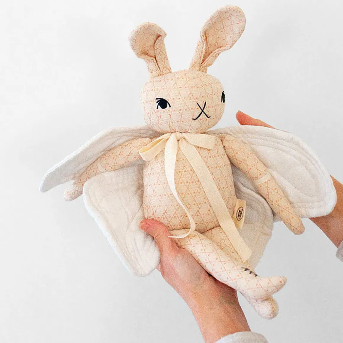 Large Butterfly Rabbit in Cream and Pink Block Print by Polka Dot Club