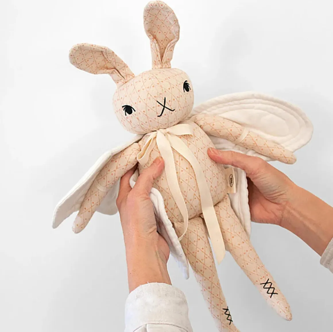 Large Butterfly Rabbit in Cream and Pink Block Print by Polka Dot Club