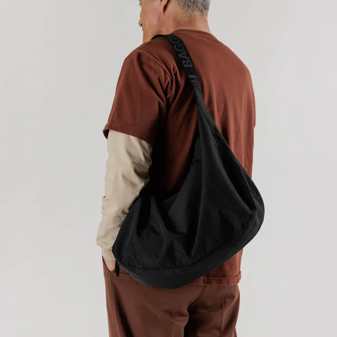 Large Nylon Crescent Bag in Black by Baggu