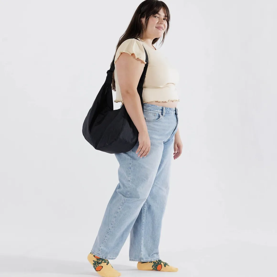 Large Nylon Crescent Bag in Black by Baggu