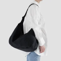 Large Nylon Crescent Bag in Black by Baggu