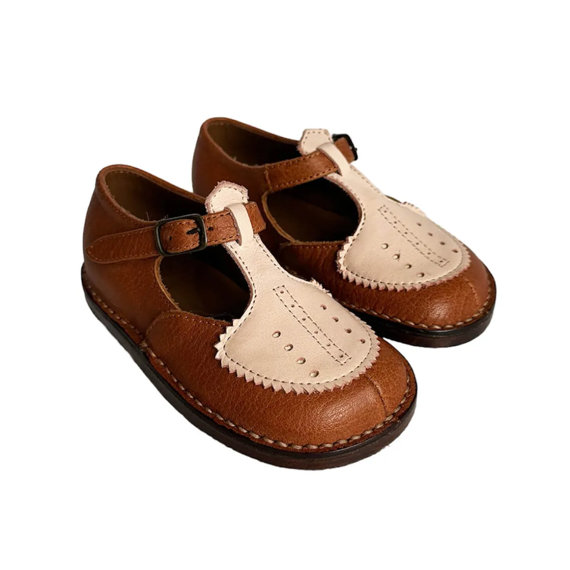 Laura Two Tone Perforated Sandals in Cuoio Brown / Soft Pink by PèPè - Last Ones In Stock - EUR 24-25