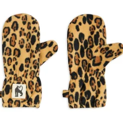 Leopard Fleece Mittens in Brown by Mini Rodini
