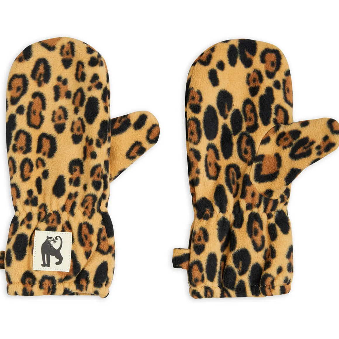 Leopard Fleece Mittens in Brown by Mini Rodini