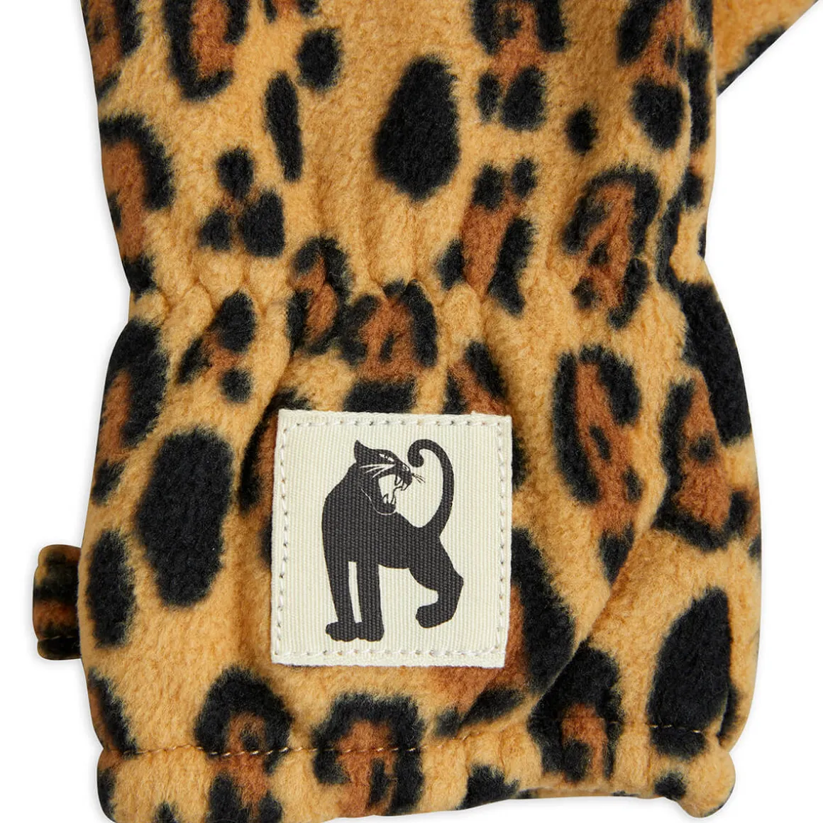 Leopard Fleece Mittens in Brown by Mini Rodini