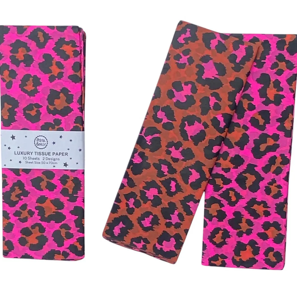 Leopard Luxury Tissue Paper (Pack of 10 Sheets) in Ginger / Fluoro Pink by Petra Boase