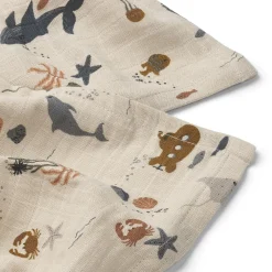 Lewis Muslin Cloths in Sea Creature / Sandy by Liewood (2 Pack)