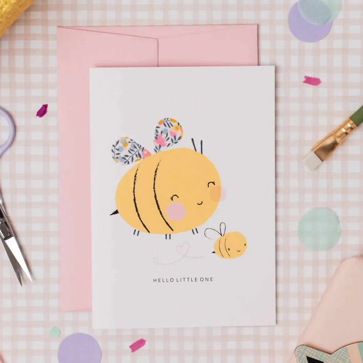 Liberty Bee New Baby Greetings Card in Wiltshire Bud Liberty Print by The Charming Press