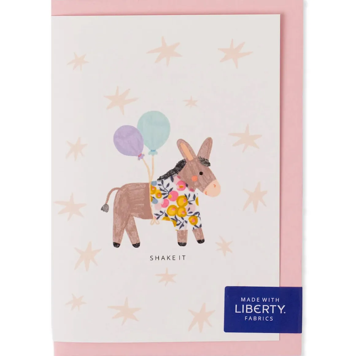 Liberty Donkey Birthday Greetings Card in Wiltshire Bud Liberty Print by The Charming Press
