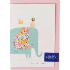 Liberty Elephant Birthday Greetings Card in Wiltshire Bud Liberty Print by The Charming Press