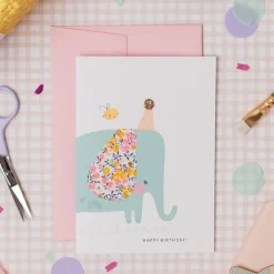 Liberty Elephant Birthday Greetings Card in Wiltshire Bud Liberty Print by The Charming Press