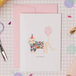 Liberty Party Cat Birthday Greetings Card in Betsy Ann Liberty Print by The Charming Press