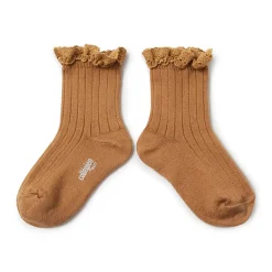 Lili Lace Trim Ribbed Ankle Socks in Caramel Au Buerre Salé by Collegien