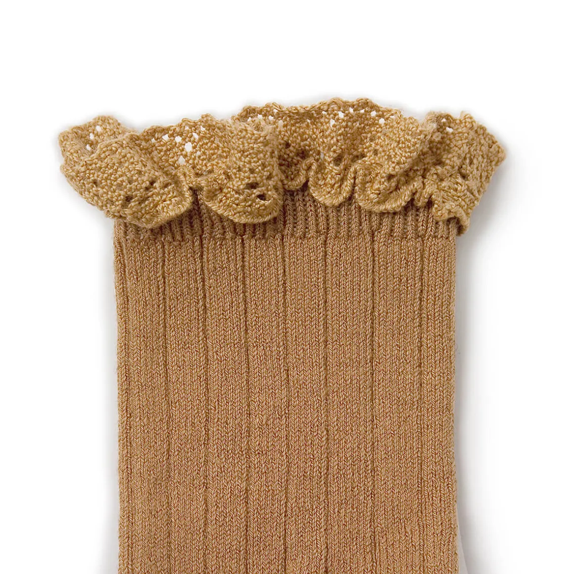Lili Lace Trim Ribbed Ankle Socks in Caramel Au Buerre Salé by Collegien