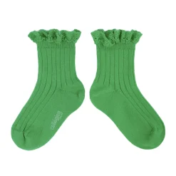 Lili Lace Trim Ribbed Ankle Socks in Vert Jackpot by Collegien