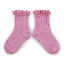 Lili Lace Trim Ribbed Ankle Socks in Rose Bonbon by Collegien