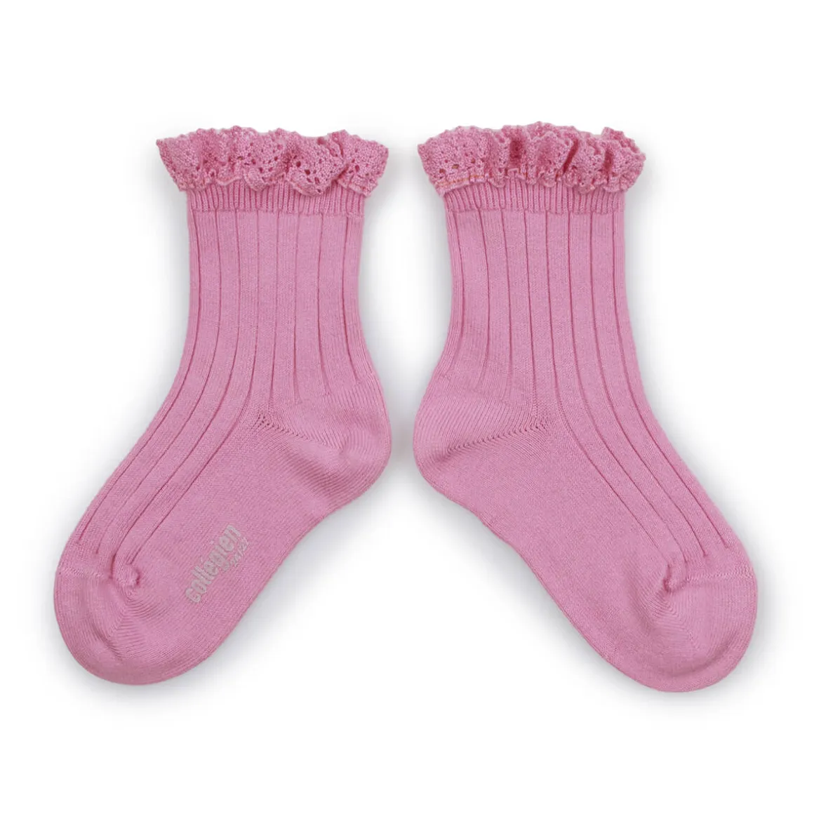 Lili Lace Trim Ribbed Ankle Socks in Rose Bonbon by Collegien
