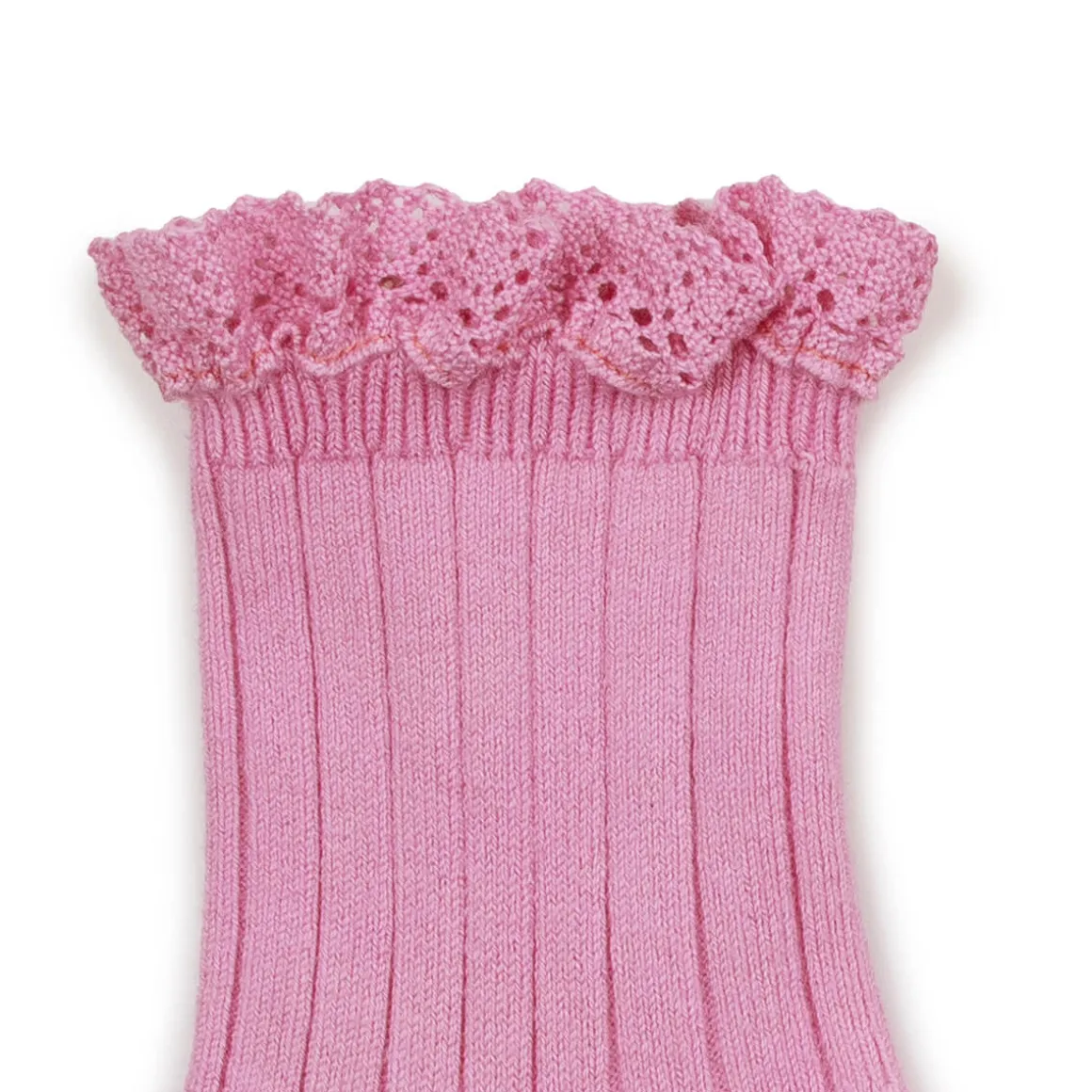 Lili Lace Trim Ribbed Ankle Socks in Rose Bonbon by Collegien