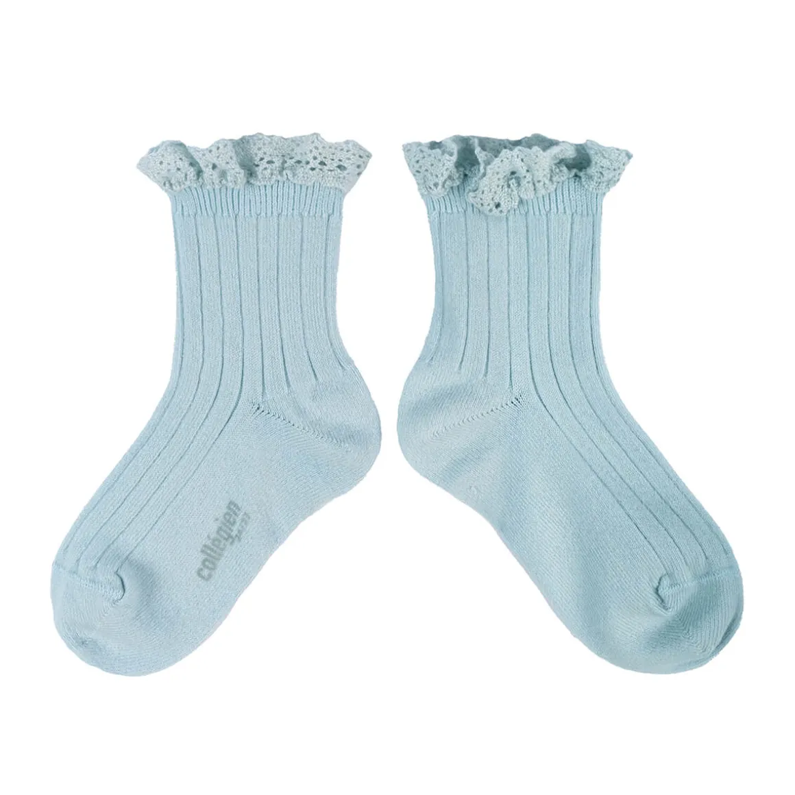 Lili Lace Trim Ribbed Ankle Socks in Glacier by Collegien