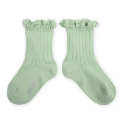 Lili Lace Trim Ribbed Ankle Socks in Verveine by Collegien