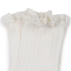 Lili Lace Trim Ribbed Ankle Socks in Blanc Neige by Collegien