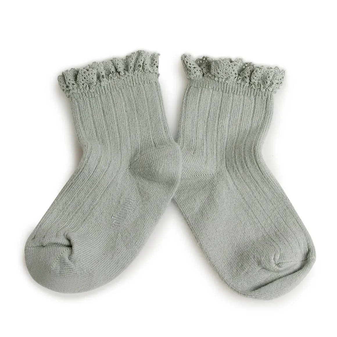 Lili Lace Trim Ribbed Ankle Socks in Aigue Marine by Collegien