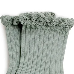 Lili Lace Trim Ribbed Ankle Socks in Aigue Marine by Collegien